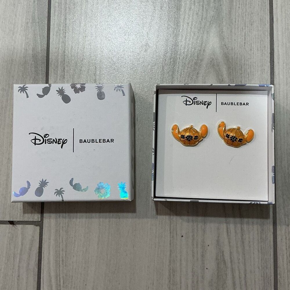 Brand new Disney x BaubleBar Stitch Pumpkin Halloween earrings  Doubles as pins!